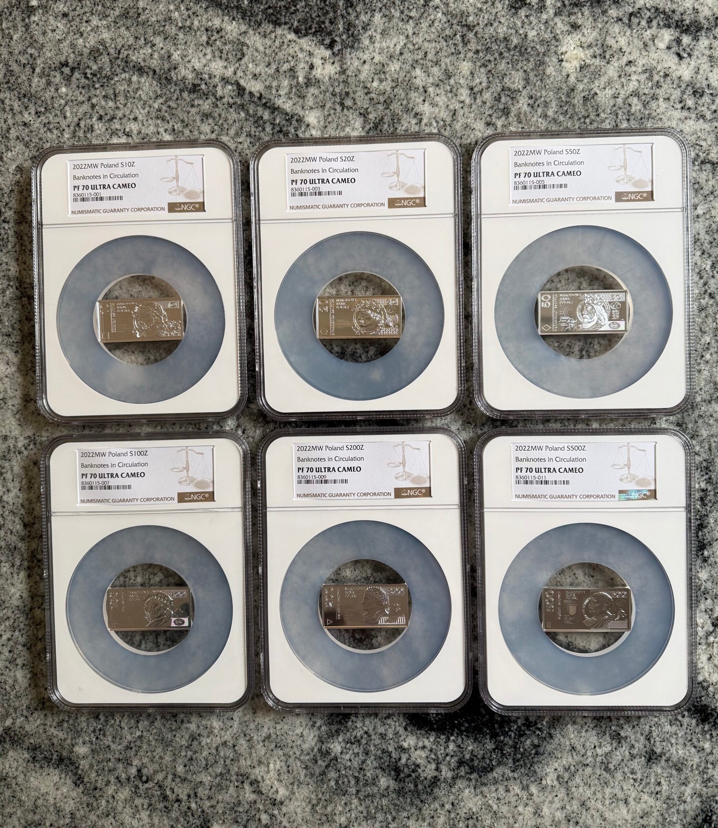 Polskie banknoty obiegowe – zestaw srebrnych monet – 2022 – NGC PF70 ULTRA CAMEO