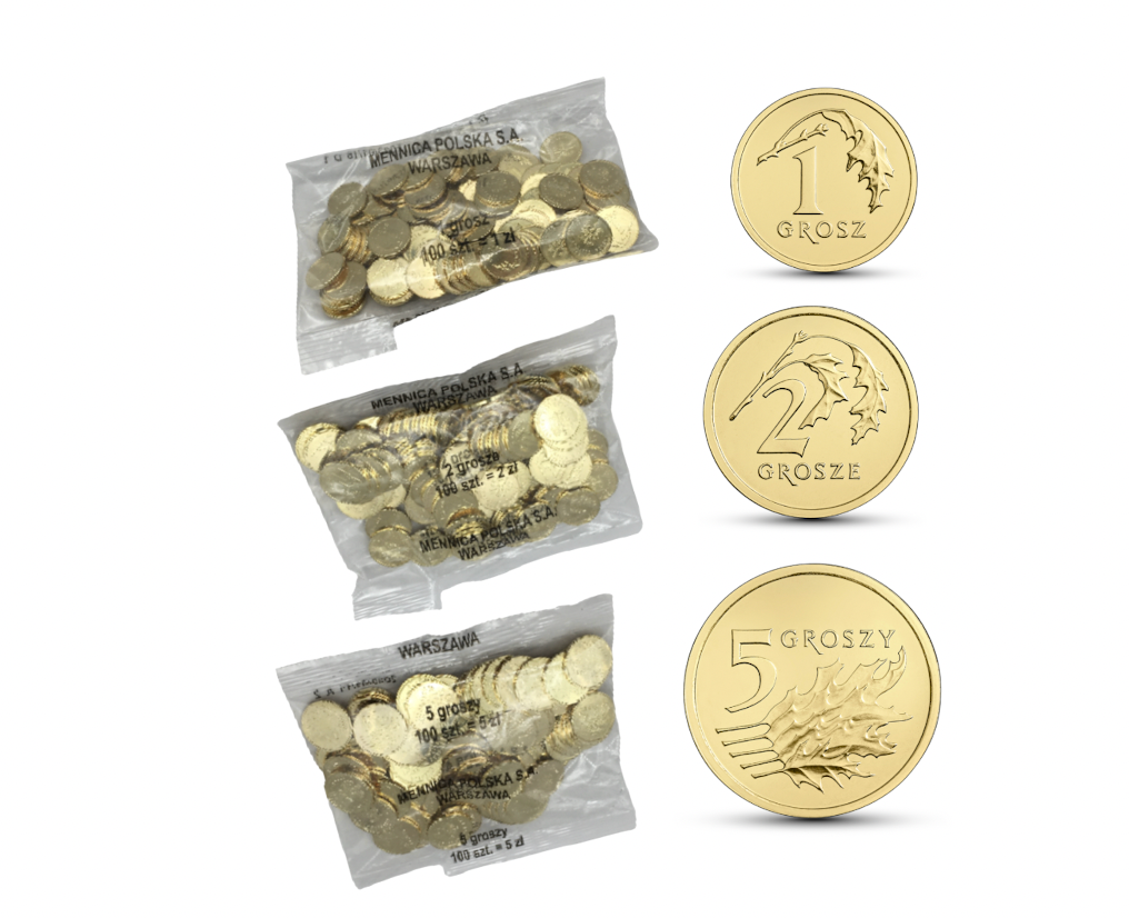 1 gr grosz 2 grosze 5 groszy – 2023 – 3X Woreczek Menniczy – Worek Saszetka