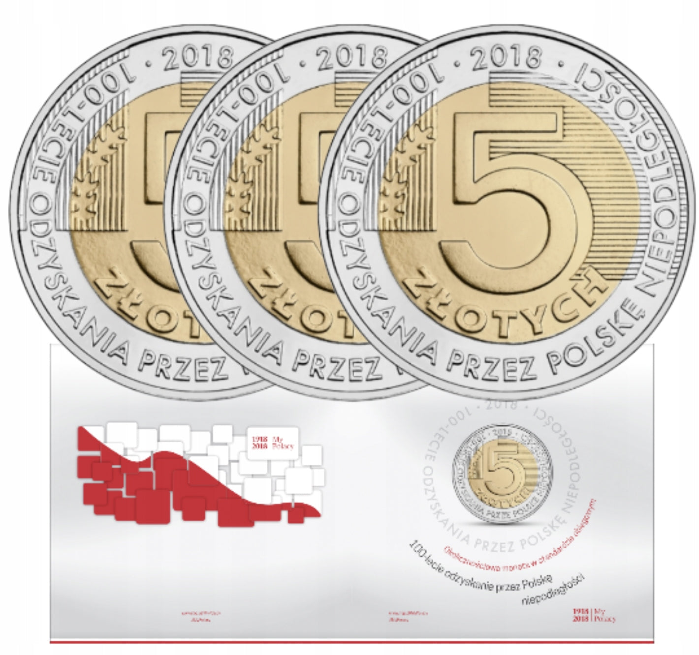 5 ZŁ NIEPODLEGŁOŚĆ – 100-lecie – 3 monety + folder