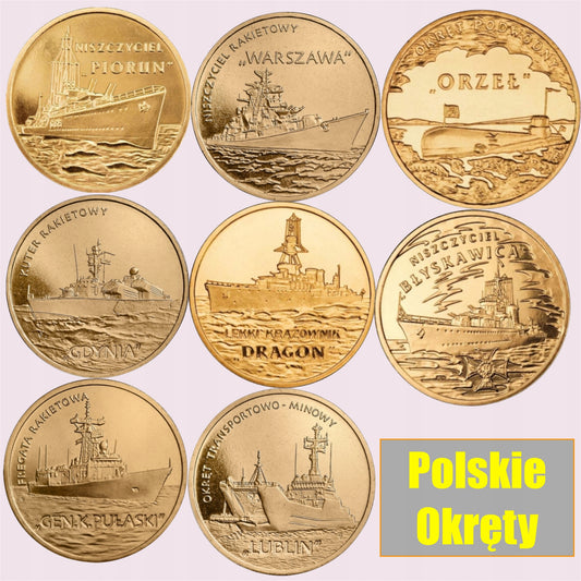2zł – POLSKIE OKRĘTY – Zestaw 8 monet 2012 – 2013