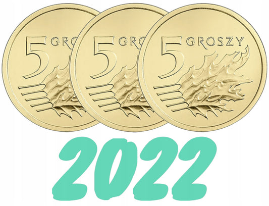 5 gr groszy – 2022 – mennicze – 3 monety