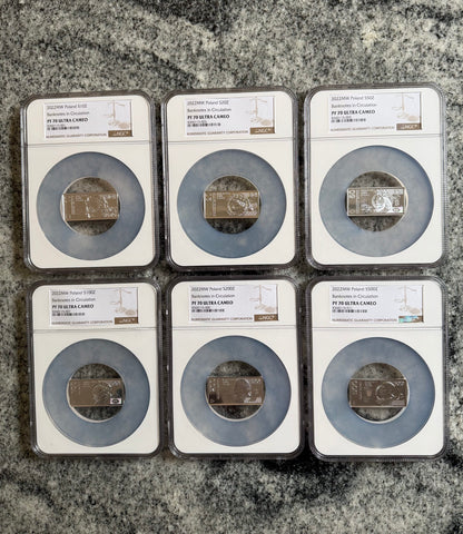 Polskie banknoty obiegowe – zestaw srebrnych monet – 2022 – NGC PF70 ULTRA CAMEO