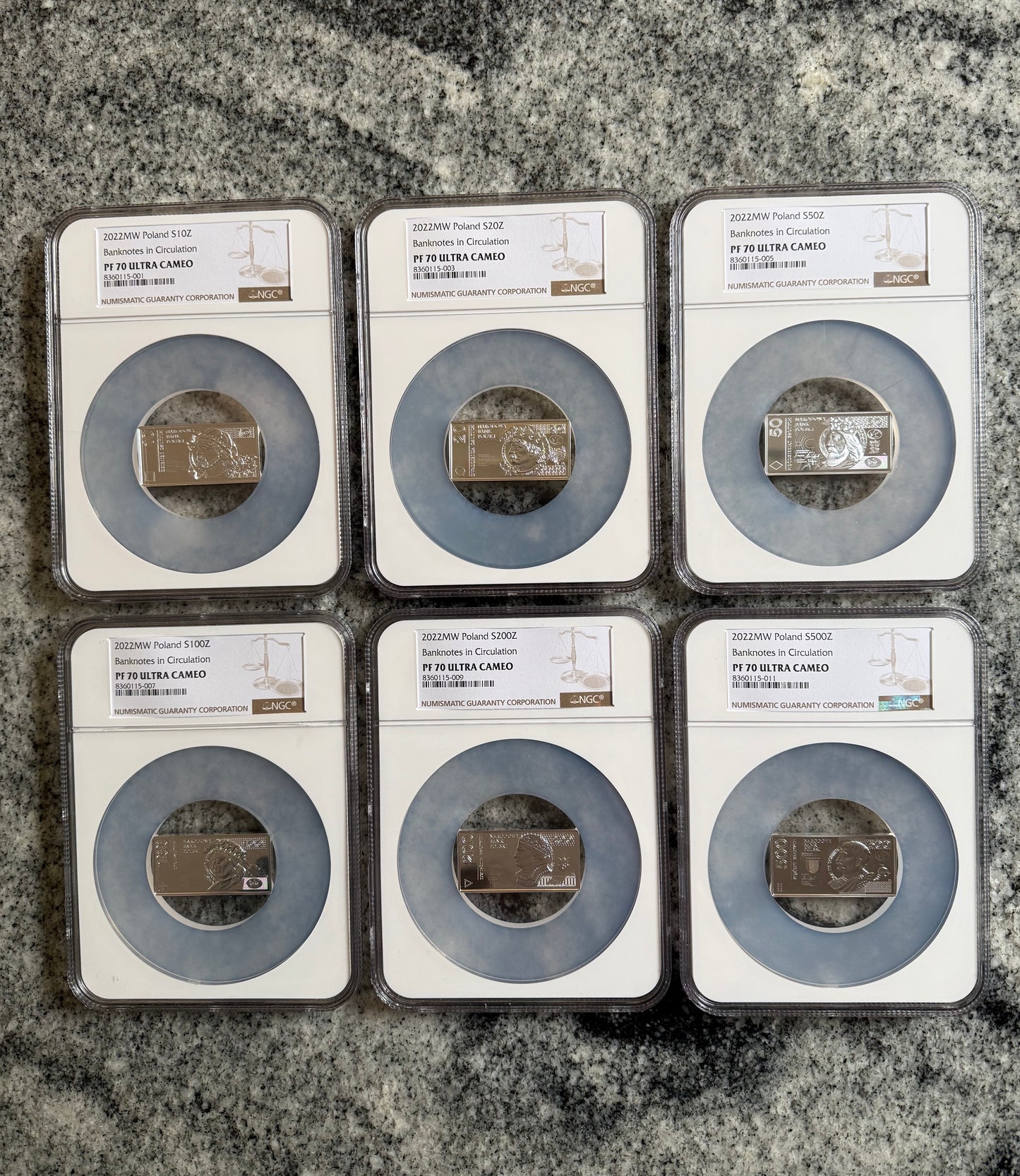Polskie banknoty obiegowe – zestaw srebrnych monet – 2022 – NGC PF70 ULTRA CAMEO