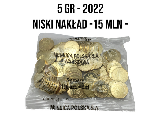5 gr groszy WORECZEK MENNICZY MW – 100sztuk – 2022