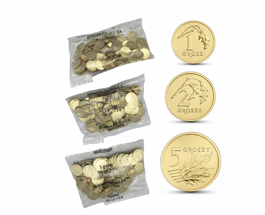 1 gr grosz 2 grosze 5 groszy – 2023 – 3X Woreczek Menniczy – Worek Saszetka