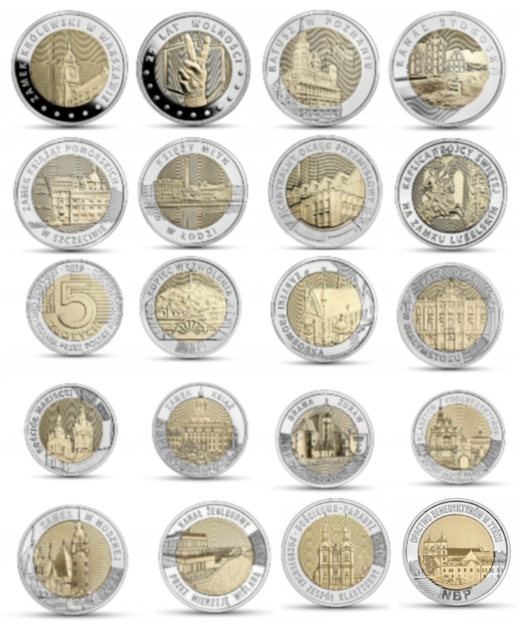 5 zł Odkryj Polskę – KOMPLET 22 monety – mennicze – 2014 – 2025
